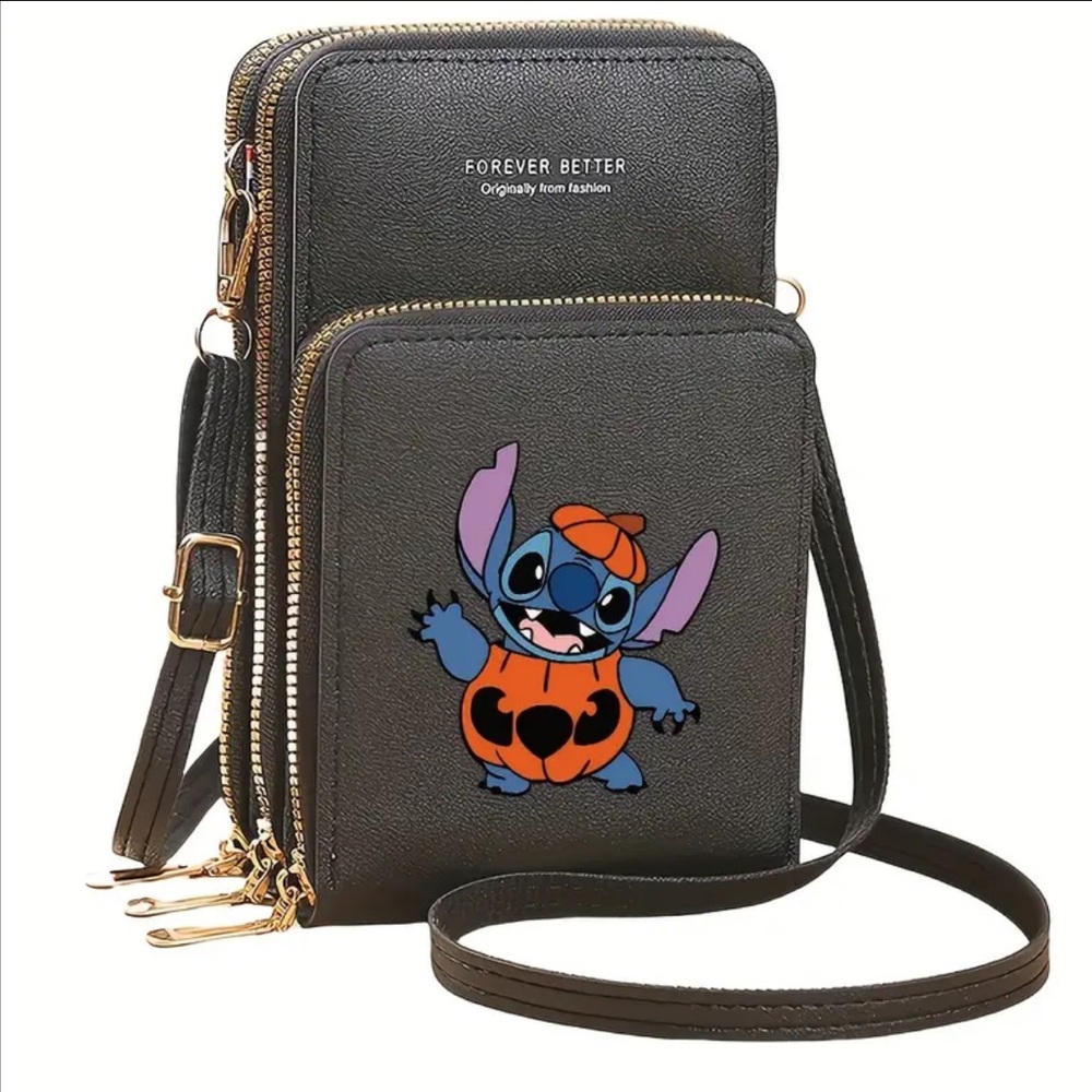 Black Crossbody Bag with Cartoon Design
